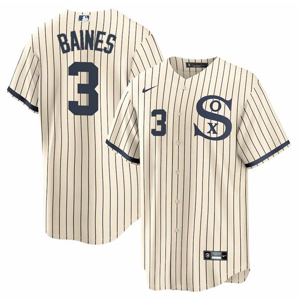 Men Chicago White Sox 3 Baines Cream stripe Dream version Game Nike 2021 MLB Jersey